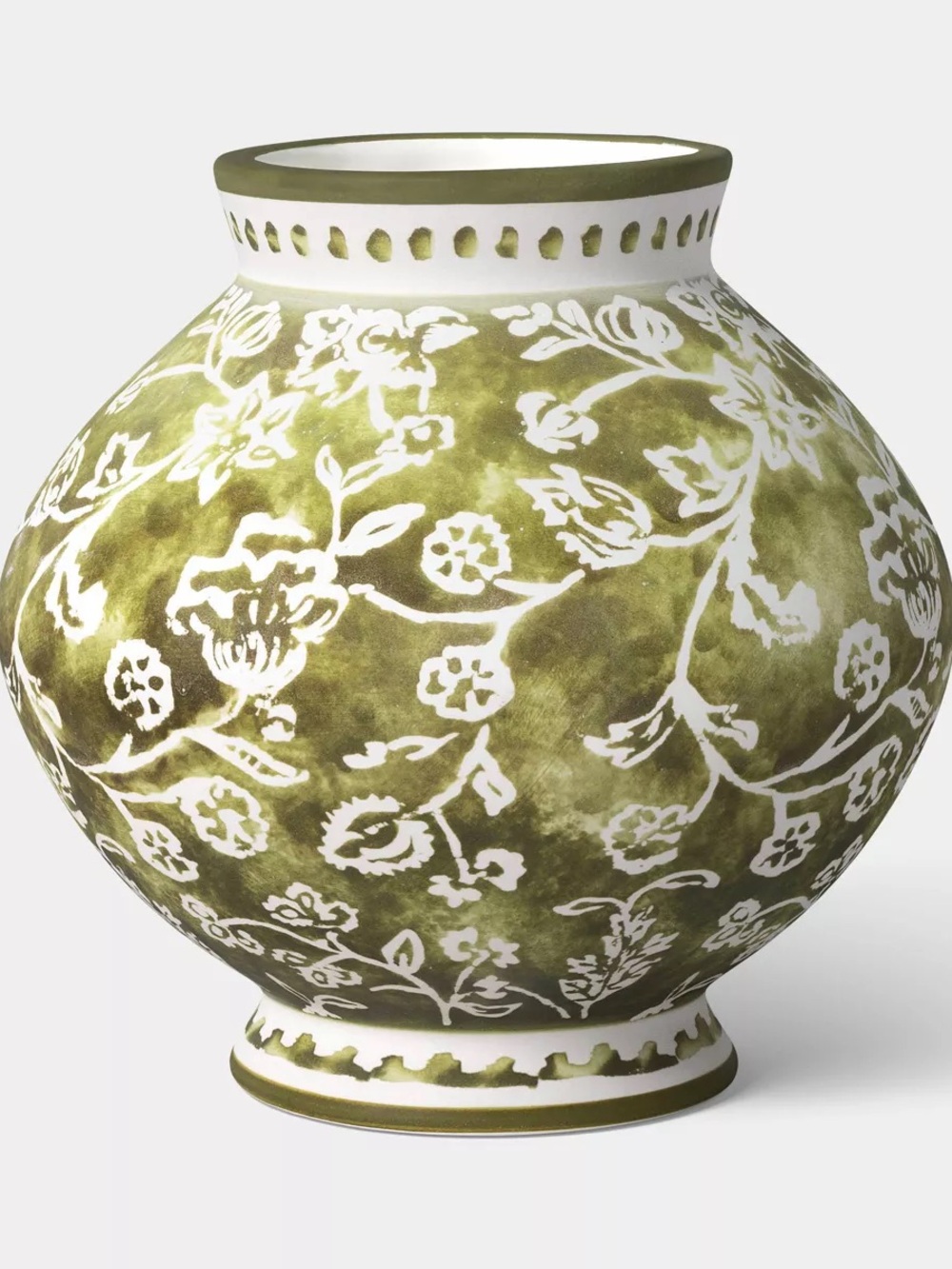 Short Floral Painted Ceramic Vase Green - Threshold™